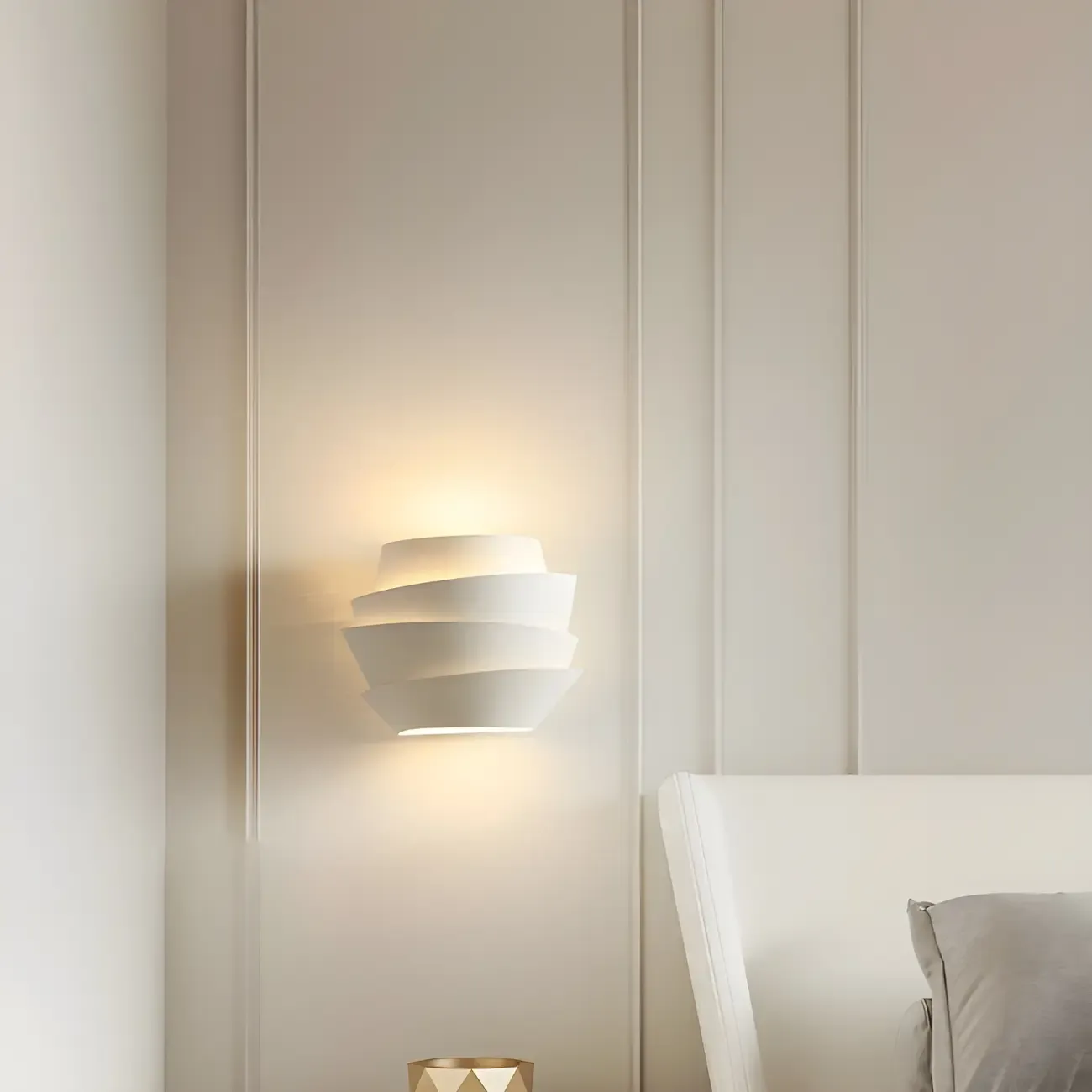 Minimalist Tiered White Wall Sconce for Bedroom Lighting