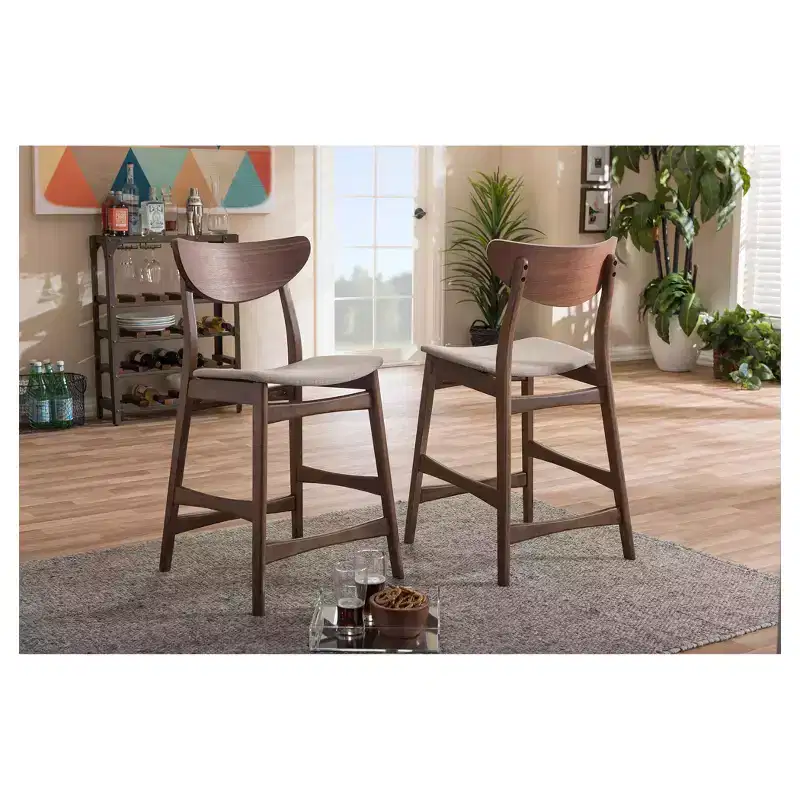 24" Latina Mid - Century Retro Modern Scandinavian Style Fabric Upholstered Wood Finishing Counter Height Barstool - Light Gray - Baxton Studio