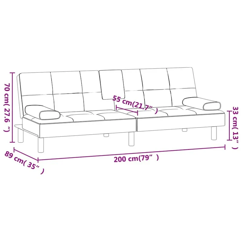 vidaXL Sofa Bed Foldable Sleeper Sofa Couch Bed with Cup Holders Faux Leather - 78.7 x 35 x 27.6
