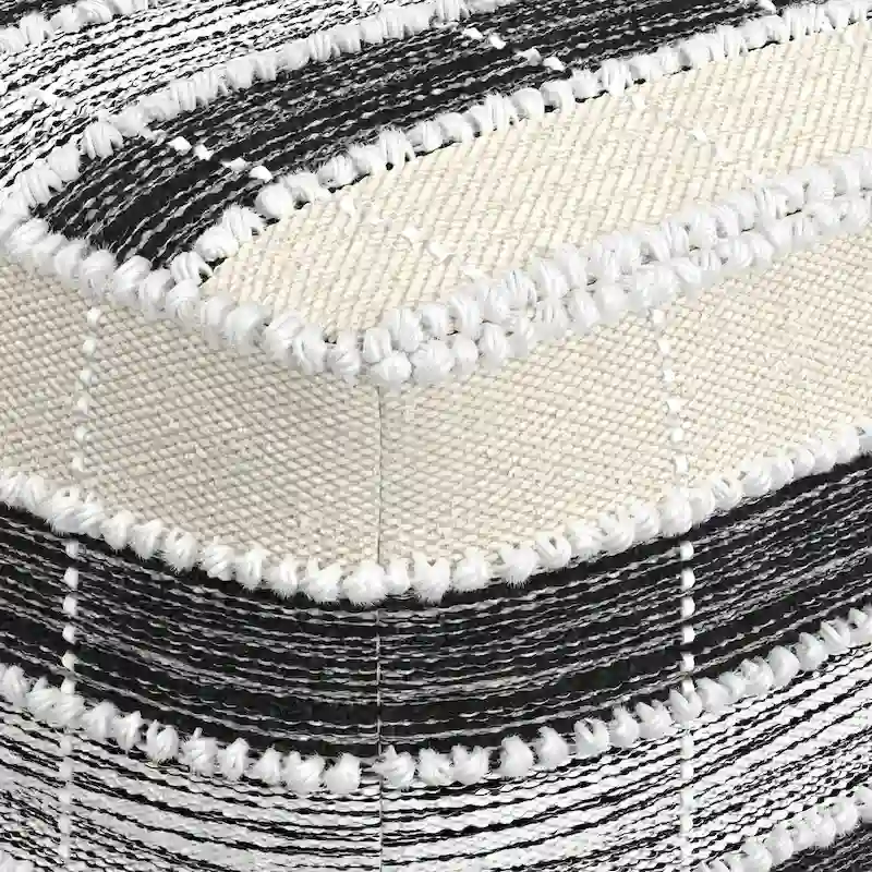 WYNDENHALL Highland Boho Square Pouf in White, Beige, Black Polystyrene Filling