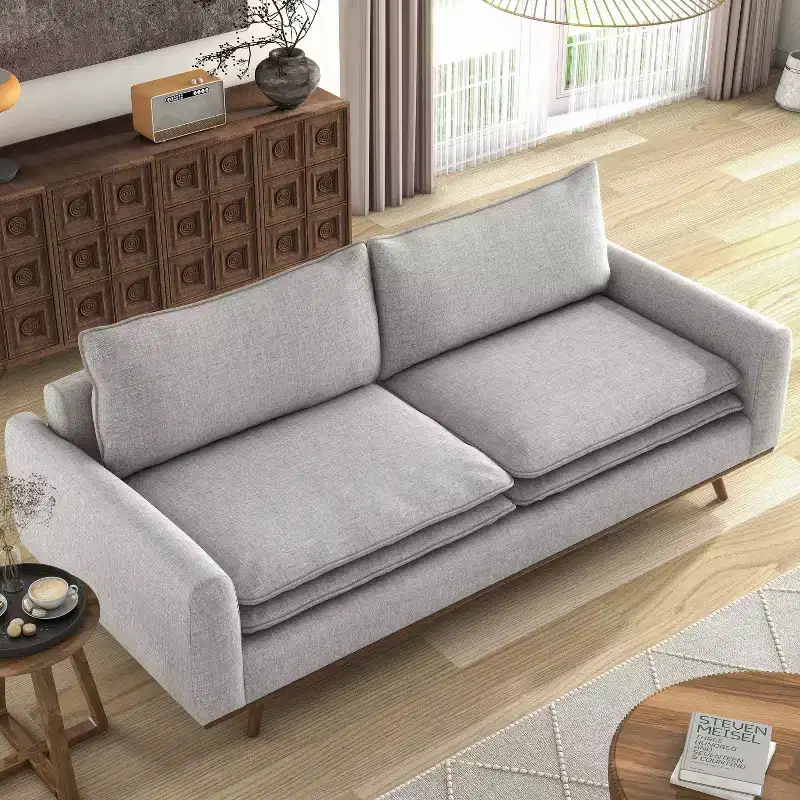 HOMES: Inside + Out Gubera 82" Mid-Century Sofa Cotton Linen Blend Upholstery with Feather Blend Cushions