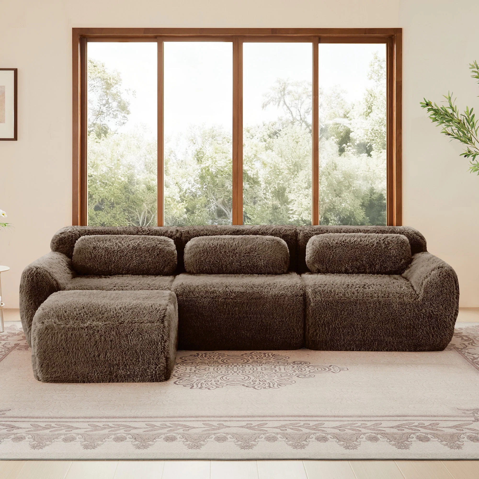 Soft And Fluffy Plush Boneless Modular Sofa with Ottoman