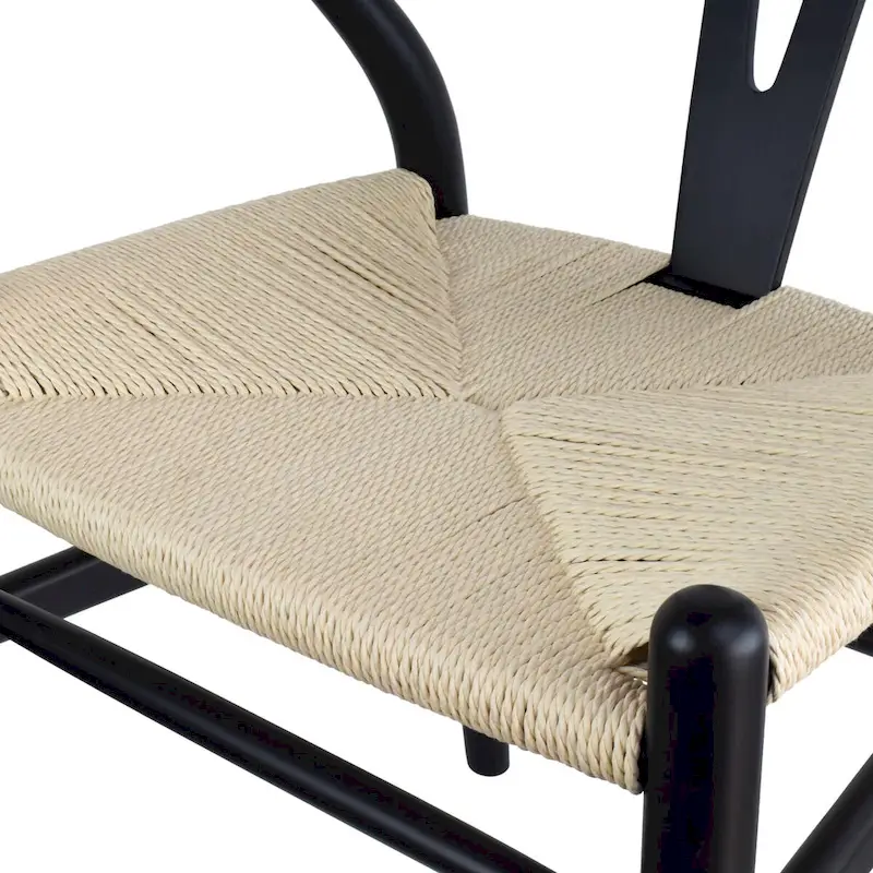 Set of 2 Wood Dining Chairs with Woven Rope Seat