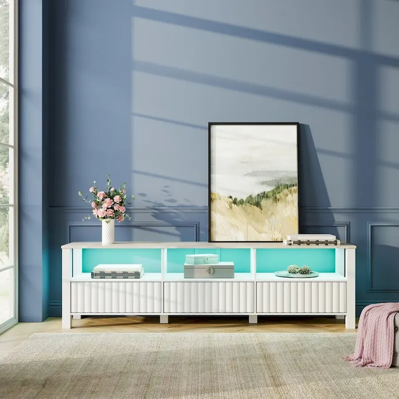 White TV Stand for 65-100 Inch TV with LED Light, Modern TV Console