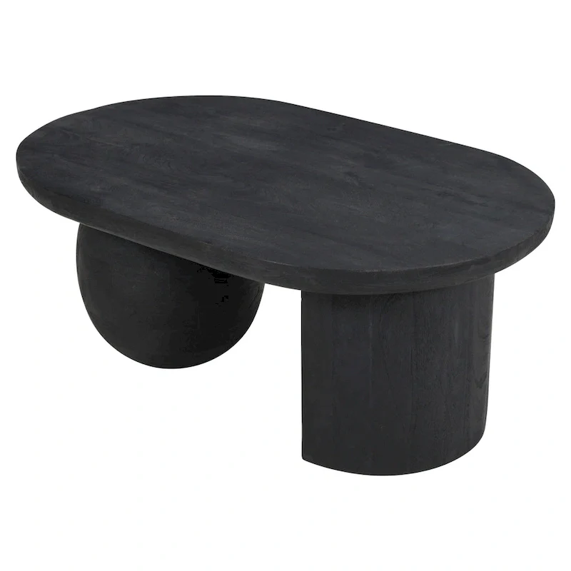 38 Inch Coffee Table, Oblong Mango Wood Top with a Modern Ball Leg
