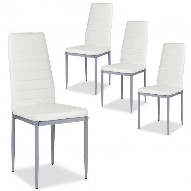 4 Pieces PVC Elegant Design Leather Dining Chairs with Solid Metal Legs - 16.0 x 20.0 x 38.5 (W x D x H)