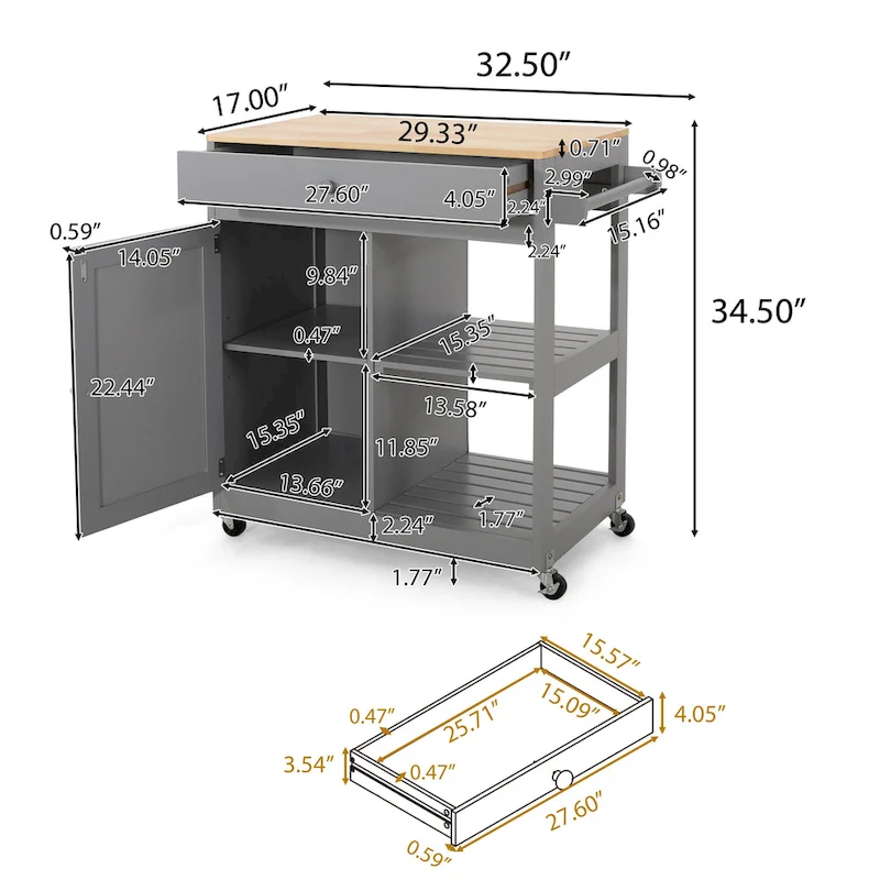 Telfair Kitchen Cart with Wheels by Christopher Knight Home