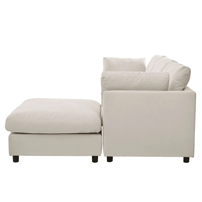 Beige 113 L-Shaped 4-Seat Sectional Sofa with Adjustable Footrest and Reversible Chaise