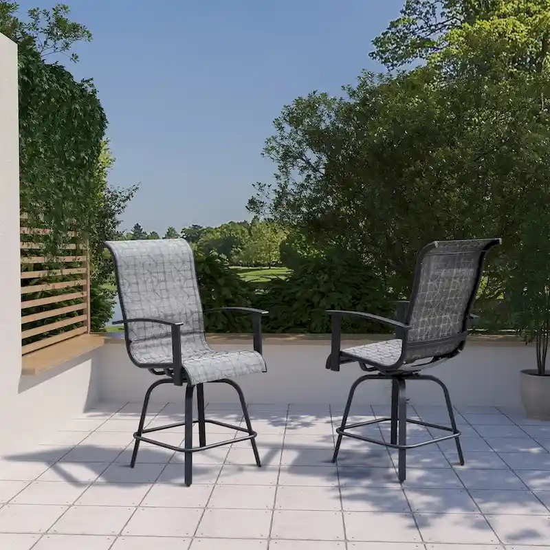 Teslin 47 in. Detachable Swivel Bar Stool,Black & Grey Plaid - N/A