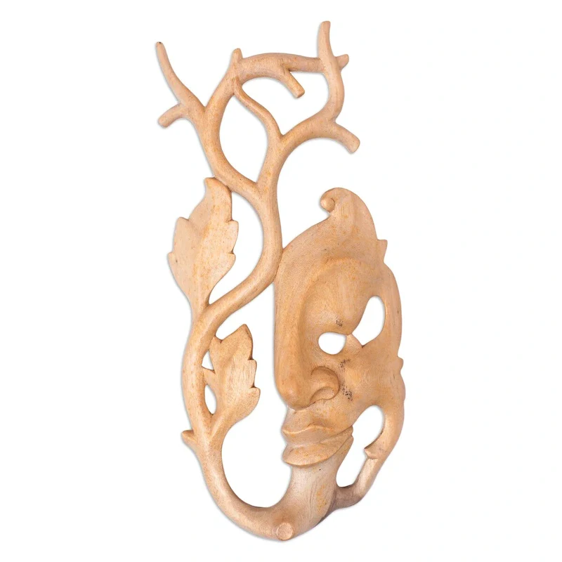 NOVICA Handmade Artisan Designer Accent Beige Natural Hibiscus Wood Mask (Bali)