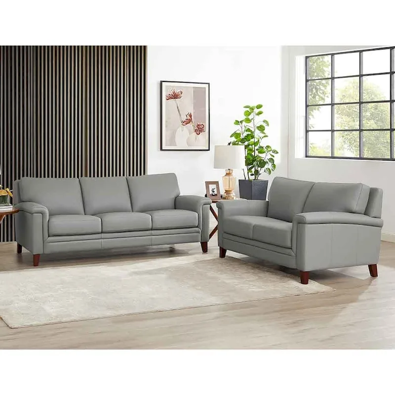 Hydeline Westcott Top Grain Leather Sofa and Loveseat Set with Memory Foam and Springs