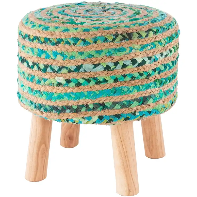 Hand Crafted Bohemian Jute and Wood Foot Stool