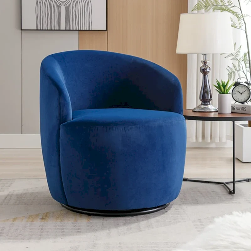 Velvet Fabric Swivel Accent Armchair Barrel Chair With Powder Coating Metal Ring