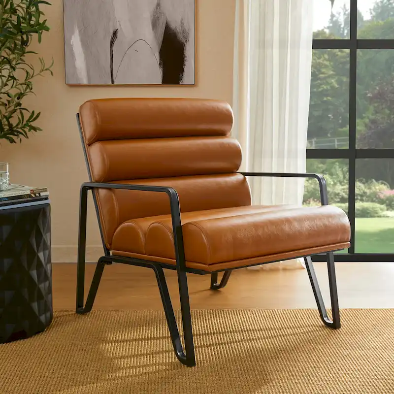 26.75W Modern Comfy PU Leather Accent Chair with Metal Frame
