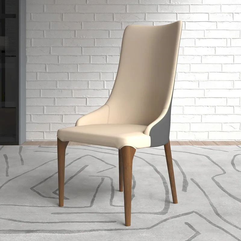 High-Back Dining Chair Upholstered in Leather with Ash Wood Legs Elm Collection