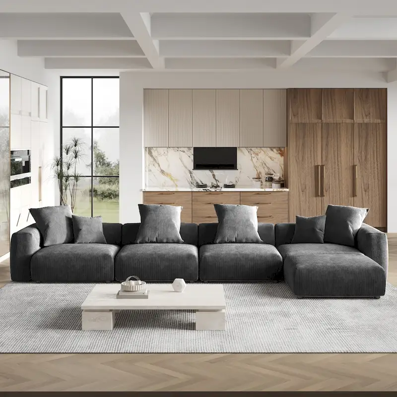 180 Leathaire Upholstered Sofa Modular Sectional Sofa with Ottoman