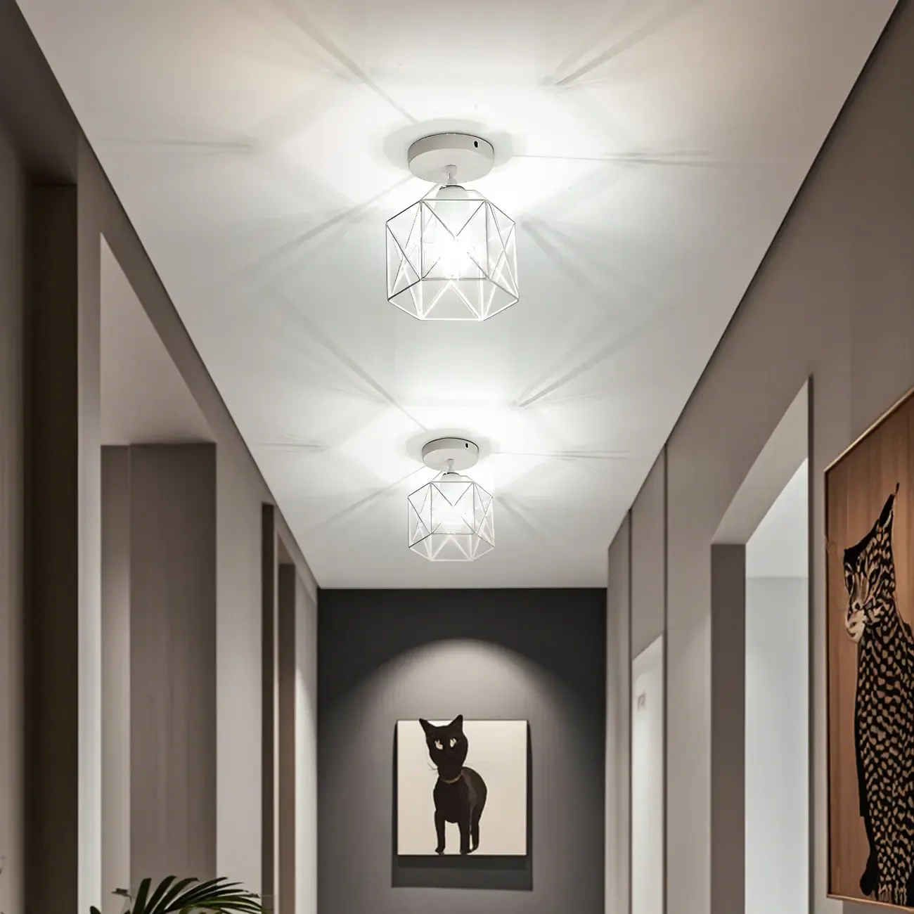 Golden Geometric Metal Industrial Semi Flush Light