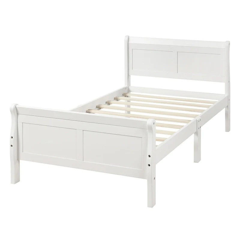 Twin/Full/Queen Wood Frame Sleigh Bed with Footboard