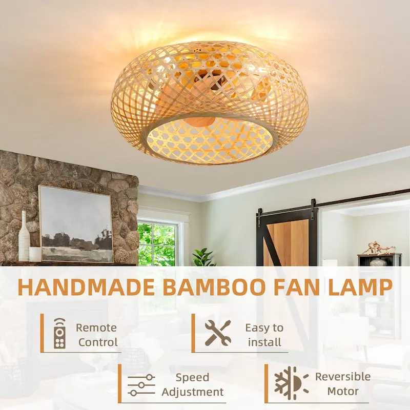 20  Rustic Style Bamboo Woven Ceiling Fan with Lights