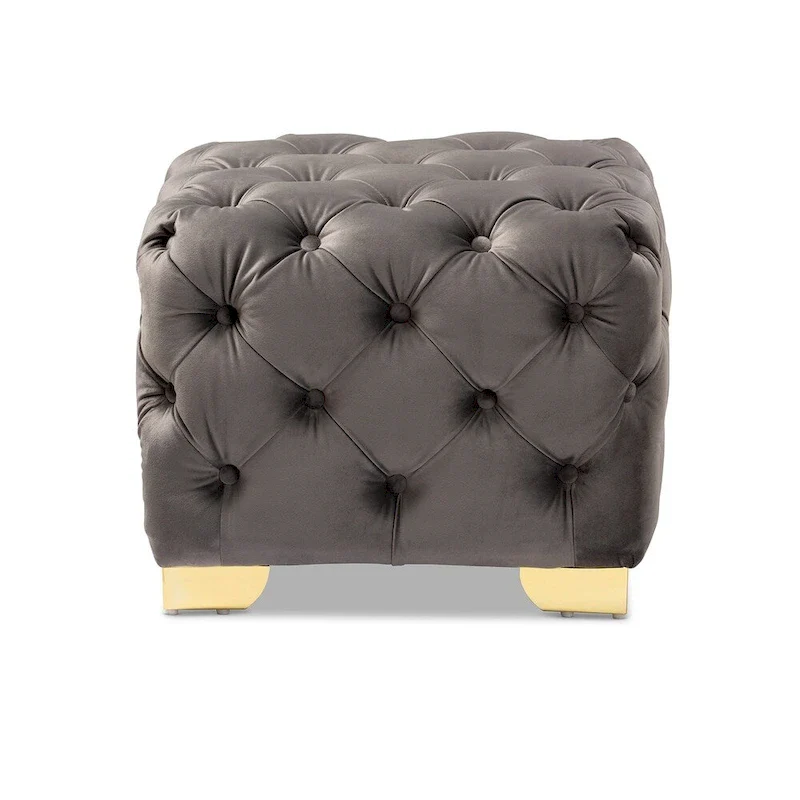 Glam Velvet Ottoman with Gold Legs