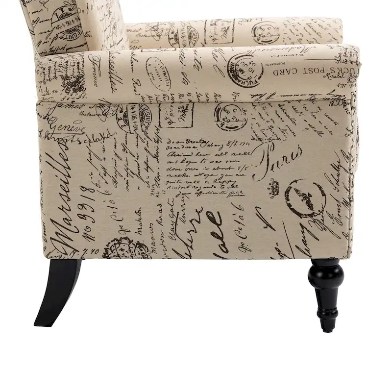 Mid-Century Modern Accent Chair, Linen Armchair w/Tufted Back/Wood Legs