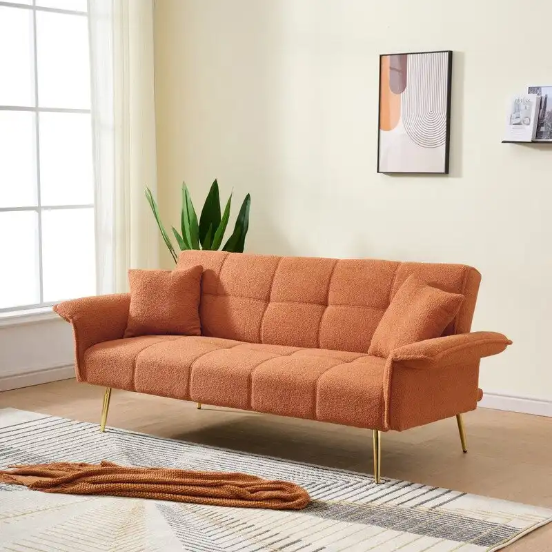 79.92 Teddy Velvet Upholstered Sofa Bed with Adjustable Back and Armrests