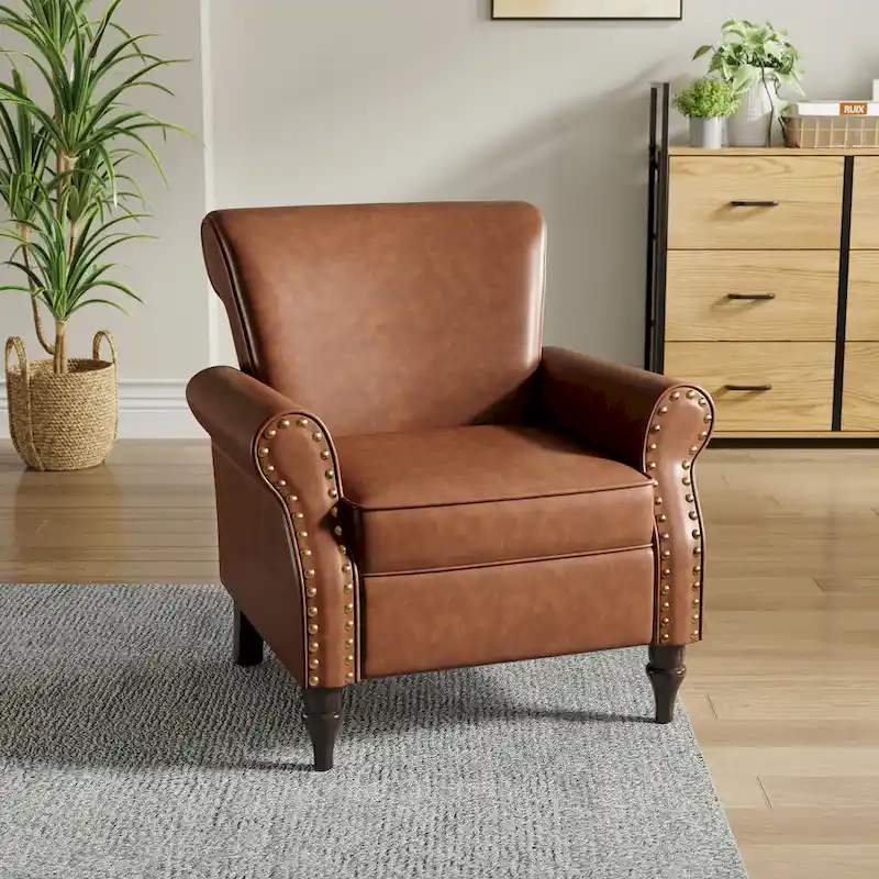 Nailheads Accent Chair Faux Leather Armchair