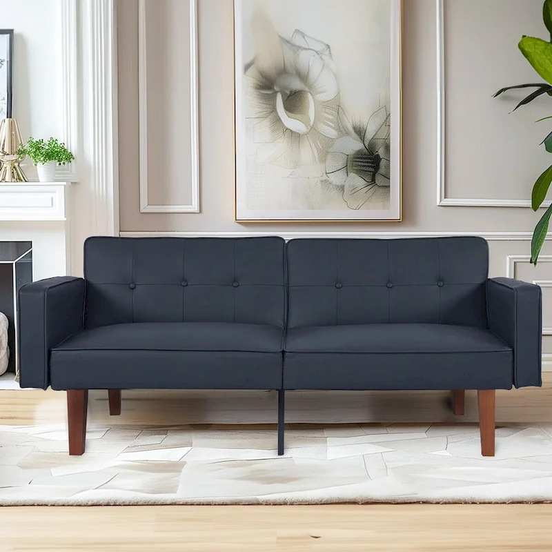 68 in. Soft Convertible Sofa Bed with Adjustable Backrest and Solid Wood Legs