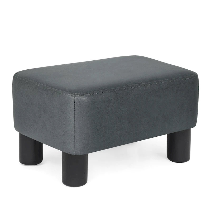 Rectangular PU Leather Footstool, Grey/Dark Grey/Brown, Wood Legs, Seats 1