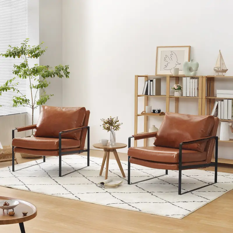 Art Leon Modern Faux Leather Accent Chairs Set of 2