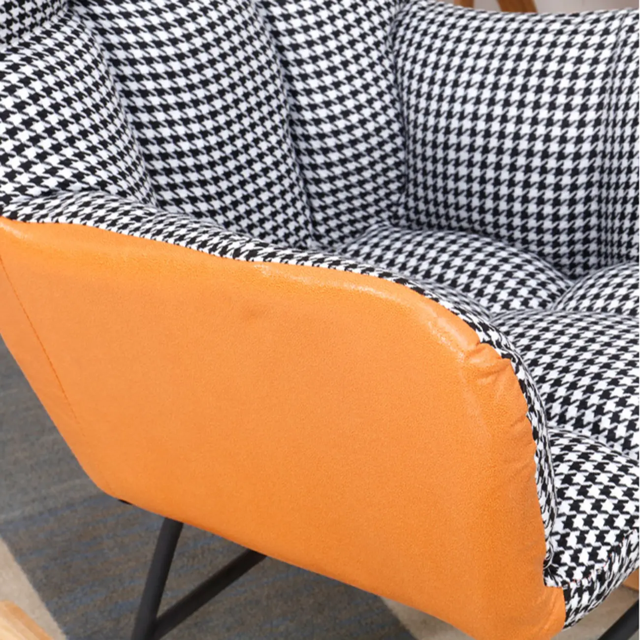 Tech Cloth Upholstered Wood Rocking Chair with Recessed Arm