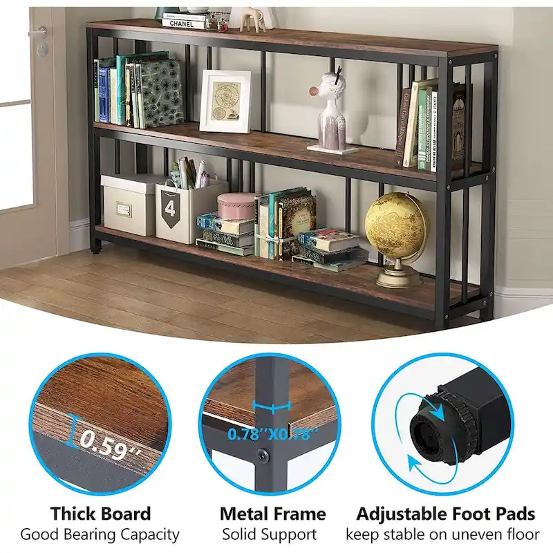 70.9 Console Table, 3 Tiers Sofa Table with Shelves,Brown