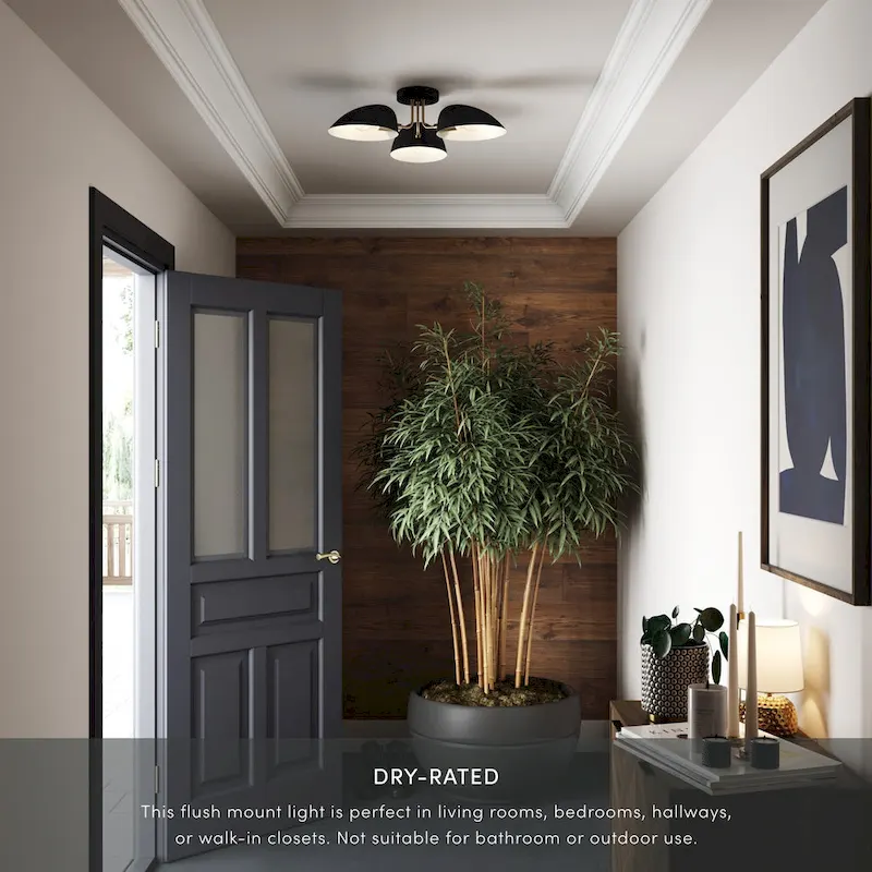 Nathan James Argo Semi Flush Ceiling Mount 3-Light Fixture with Retro Rounded Shade