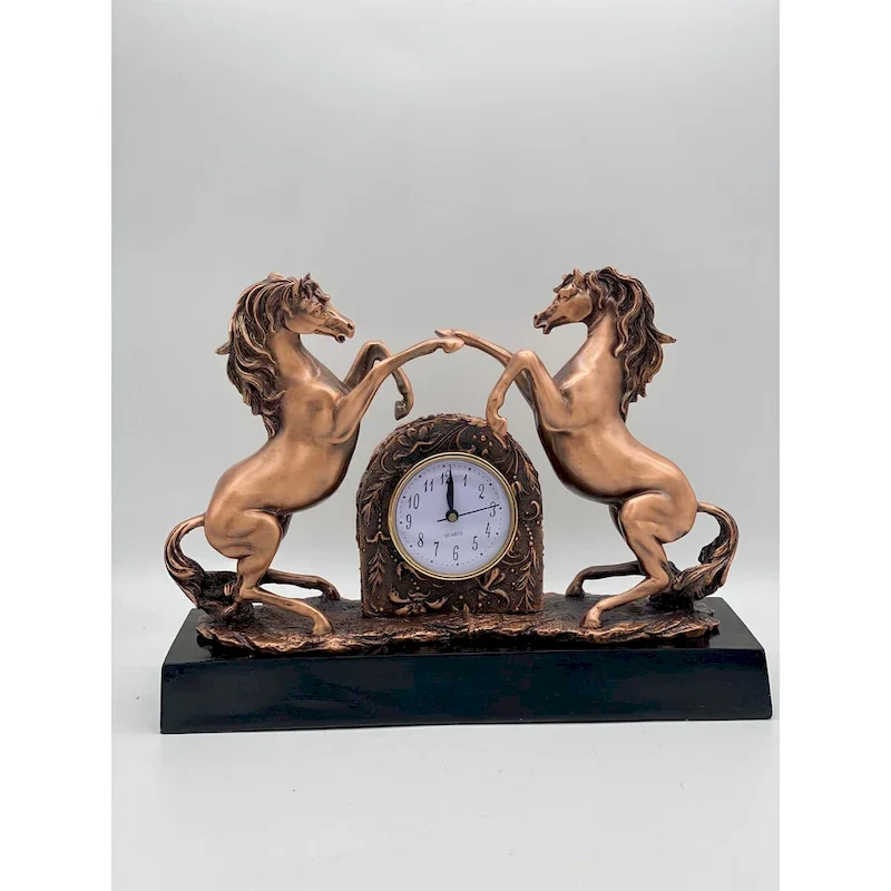 Twin Horse Clock Marble Base