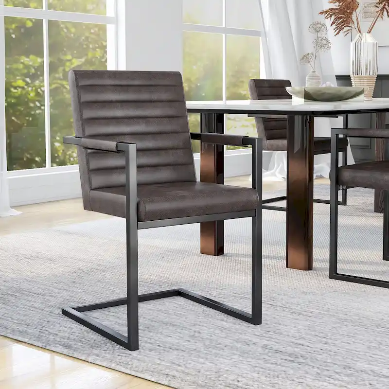 Modern Metal Upholstered Dining Chairs  (Set of 2)