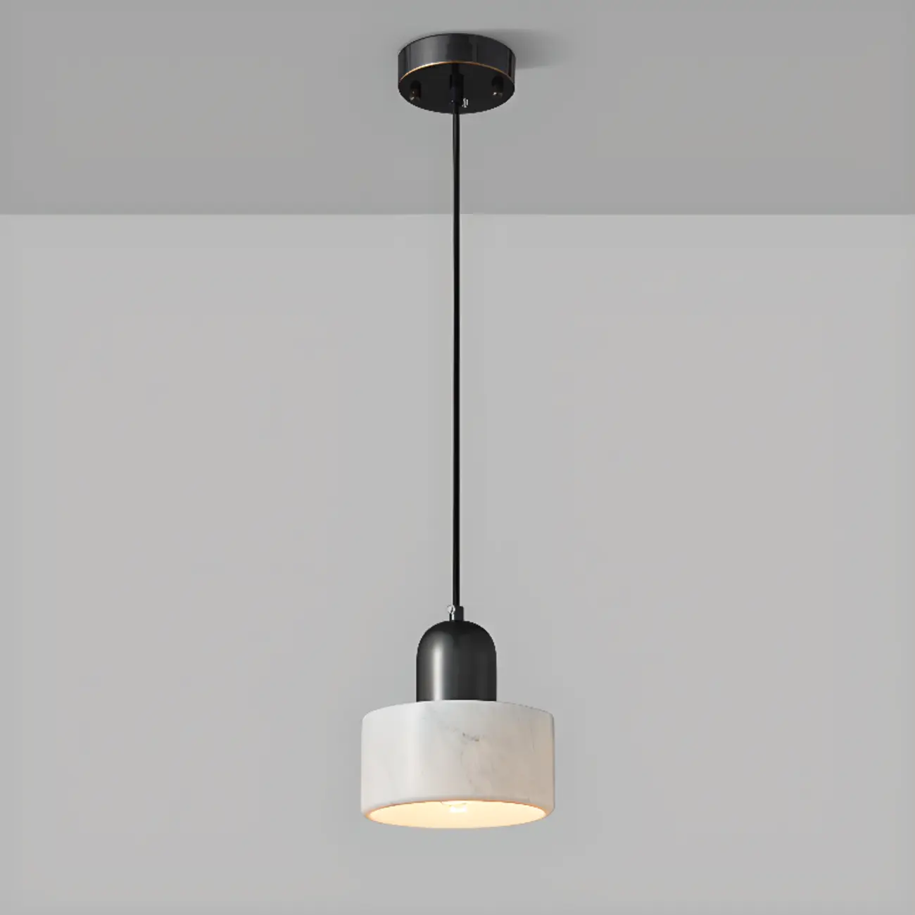 Modern Green Stone Cylinder Black Hanging Pendant Light
