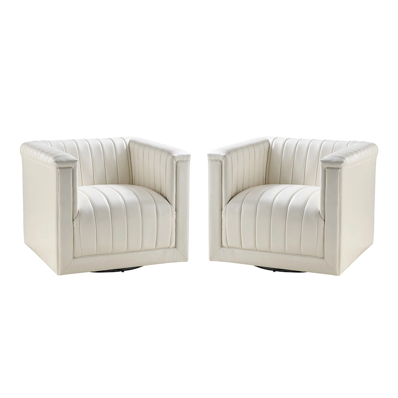 Esteban Modern Leather Upholstered Swivel Barrel Chair Set of 2 by HULALA HOME