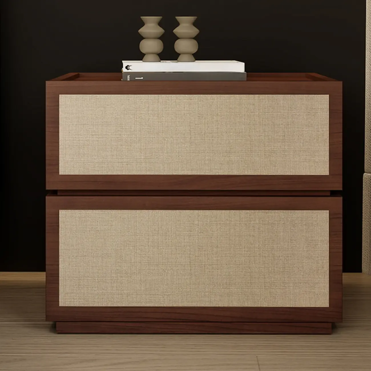 Dark Walnut 2-Drawer Fabric Wood Frame Nightstand