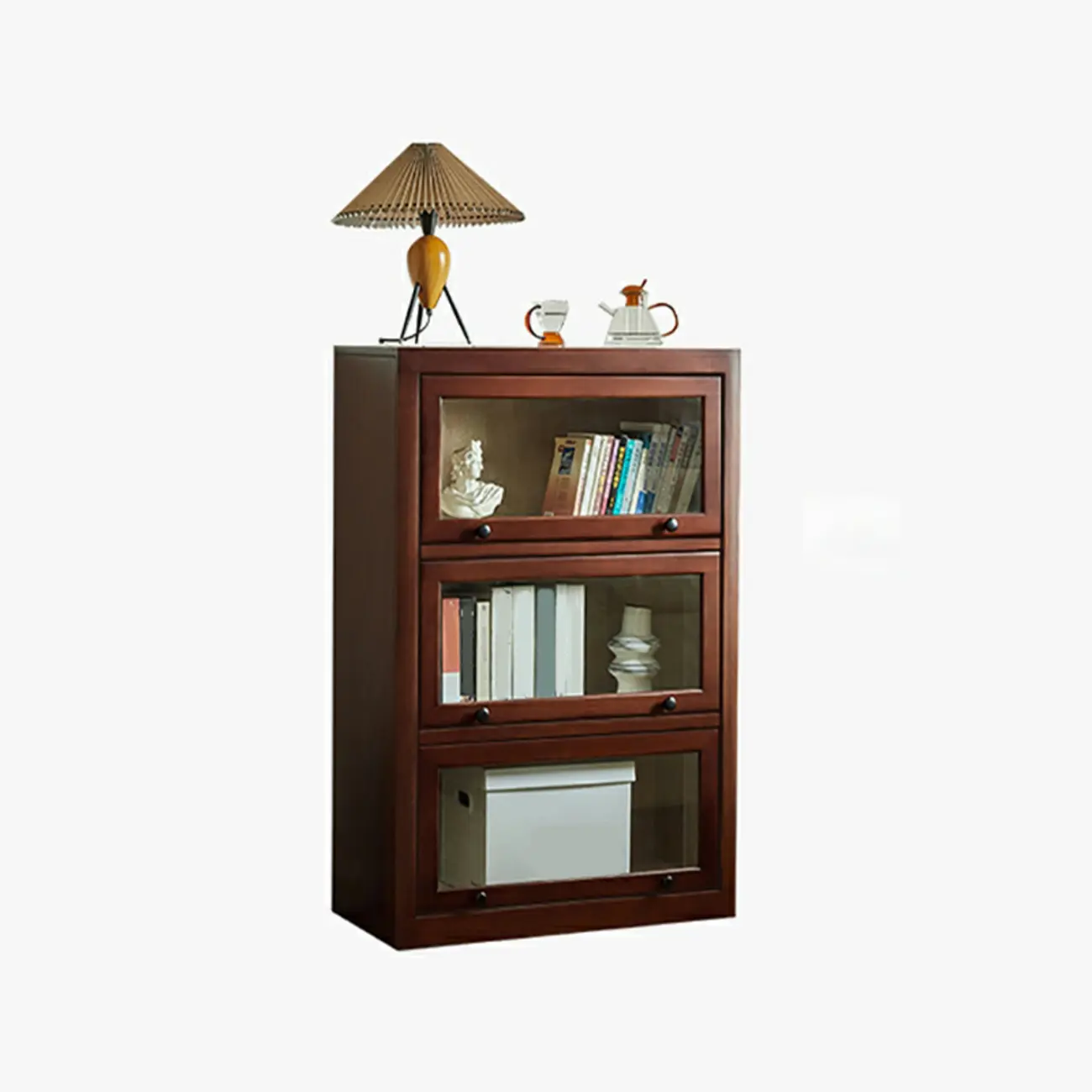 Classic Brown Wooden Flipped Glass Storage Cabinet