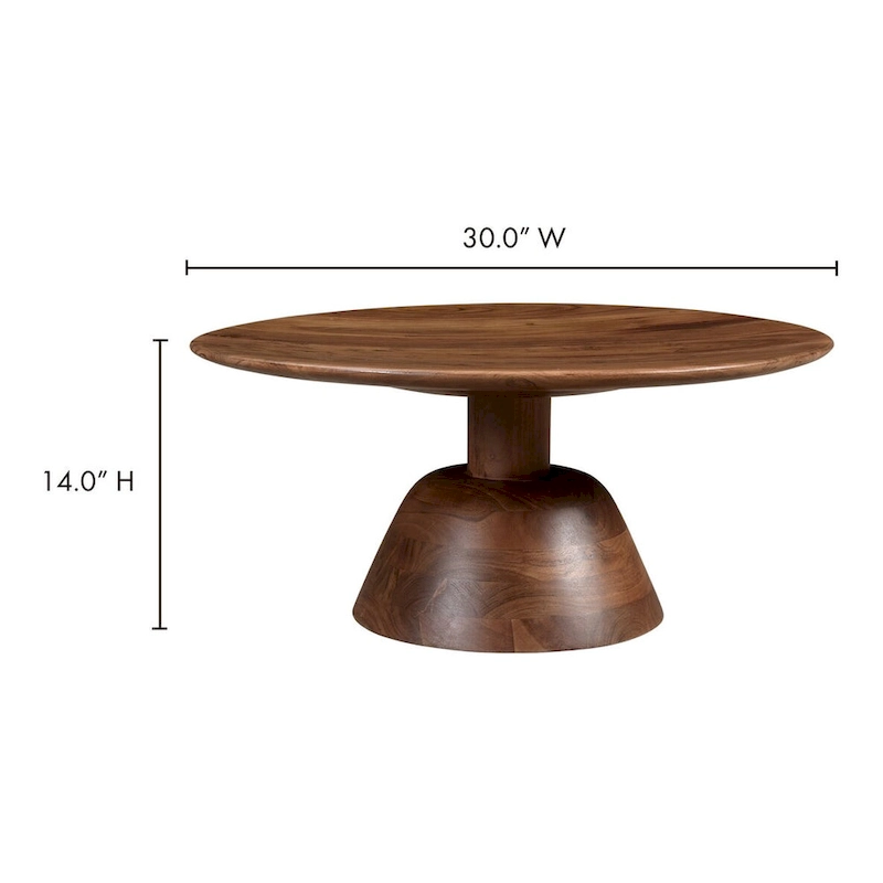 Macari Nelson Modern Solid Mango Wood Pedestal Coffee Table - 30W x 30D x 14H