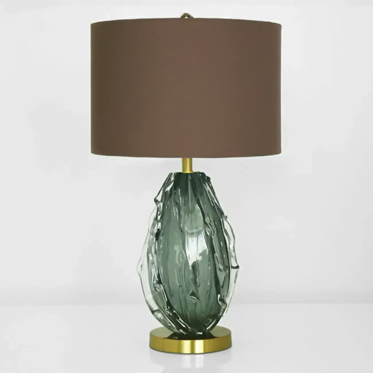 Modern Green Glass Table Lamp with Fabric Shape