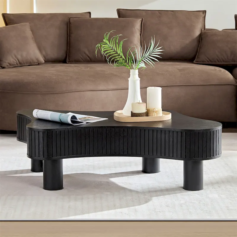 42.52 Inch Modern Wooden Handcraft Drum Coffee Table