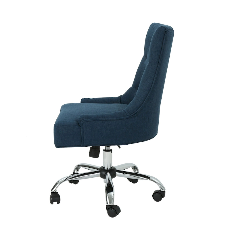 Ovi Swivel Office Chair, Navy Blue Fabric, Tufted Back, Rolling Wheels