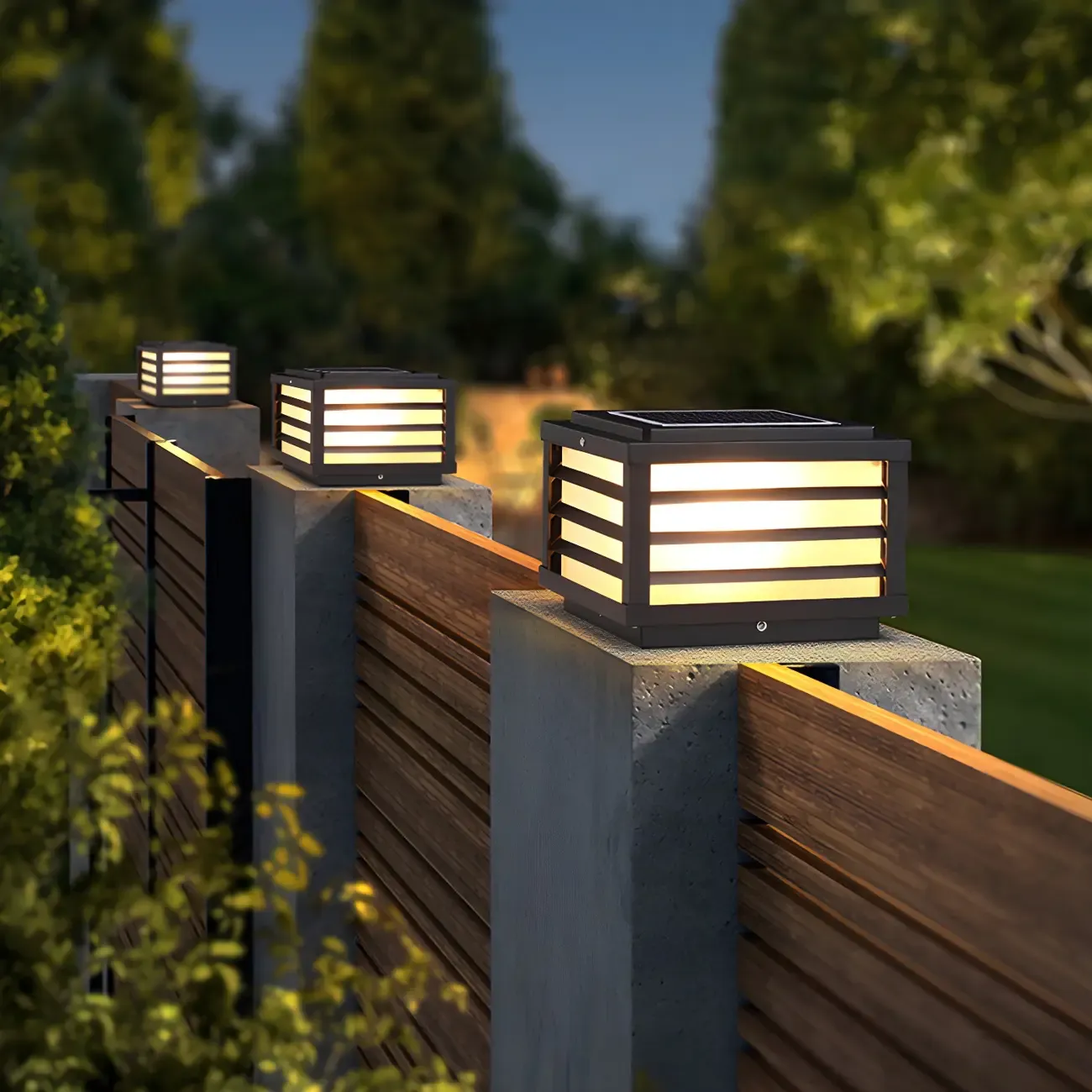 Black Rectangle Solar LED Outdoor Post Lights