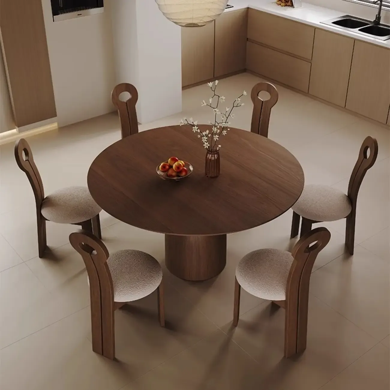 Modern Walnut Solid Wood Round Dining Table