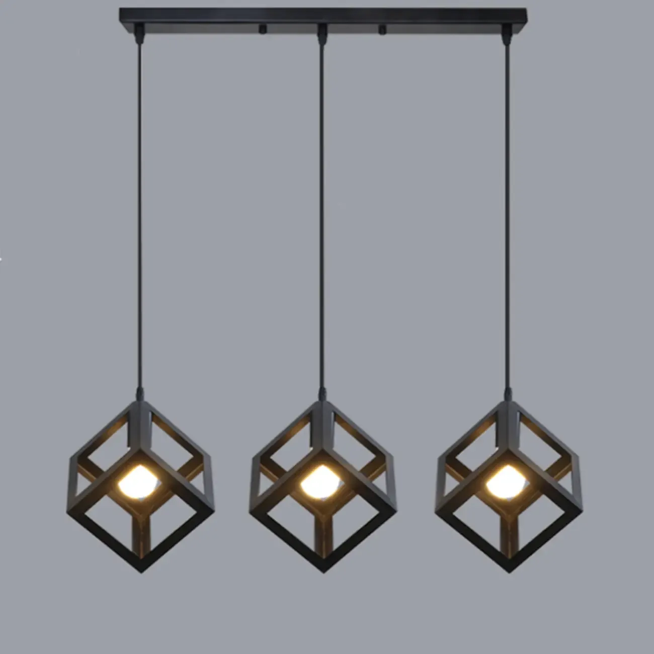 Industrial Black Metal Geometric Island Pendant Light