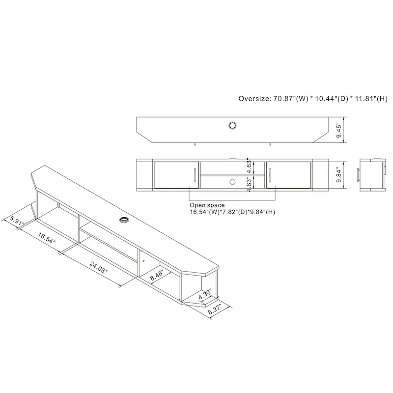 DH BASIC Mid-Century Modern 71-inch 4-Shelf Floating TV Console by Denhour