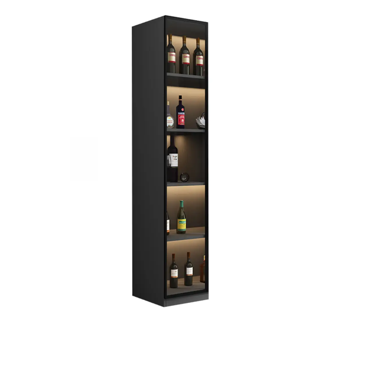 Contemporary Black Wood Glass Tall Display Storage Cabinet