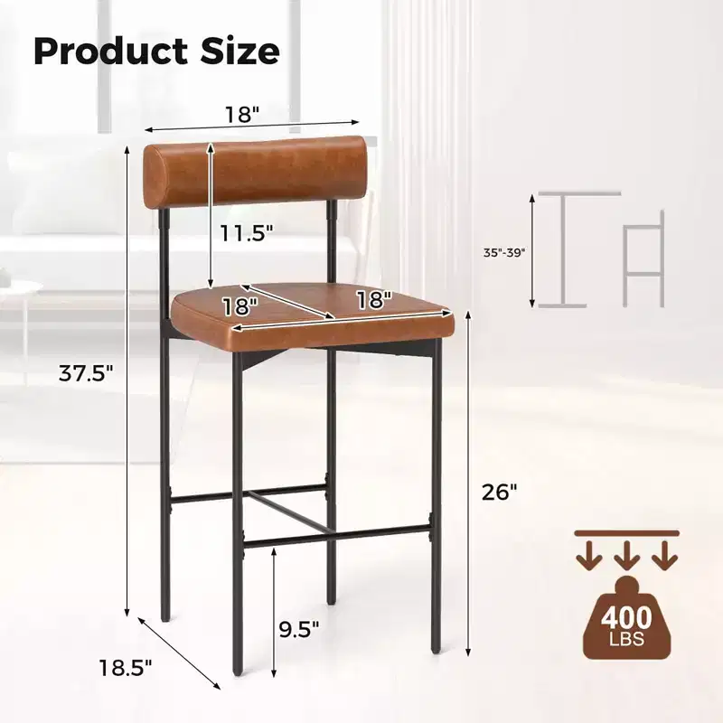 Costway 26 Upholstered Bar Stools Set of 4 with Padded Cushion & Backrest Footrest Brown/Gray