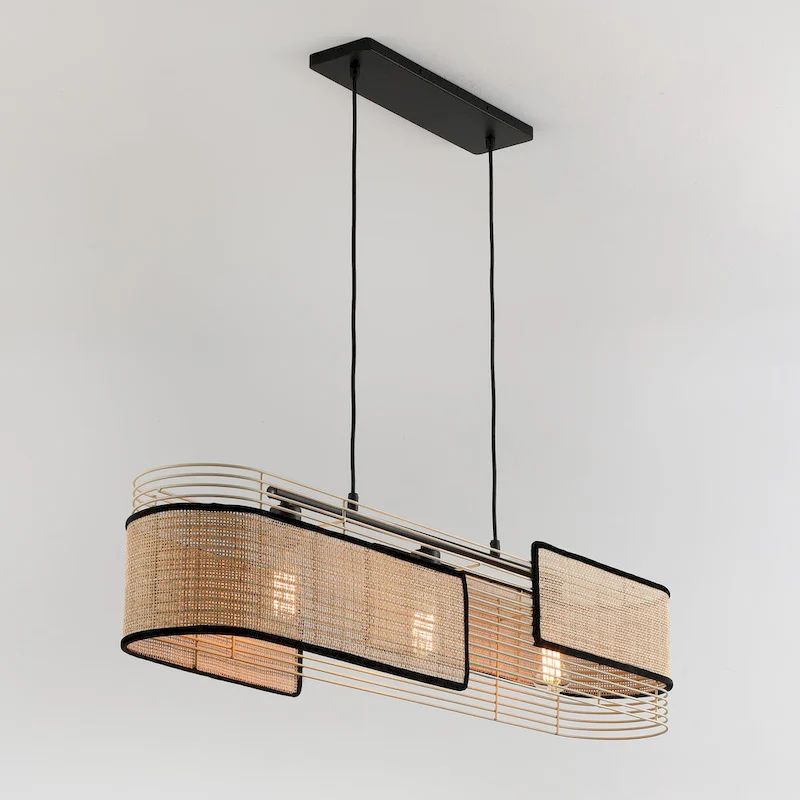 VidaLite Mazal - 3 Light Pendant - Modern Bohemian Style with Curved Wicker, E26 Bulb and Dimmable, UL